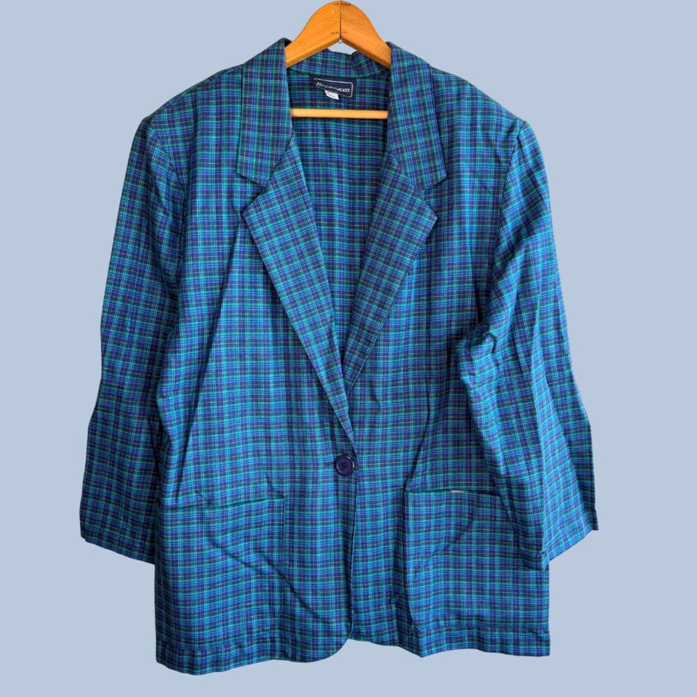 Vintage Requirements Plaid Oversized Boxy Blazer (Made in USA) Color: Blue/Green